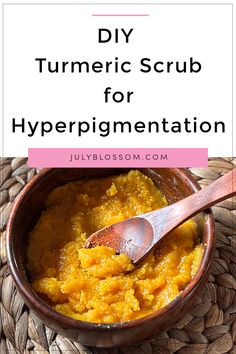 DIY Turmeric Scrub for Hyperpigmentation - ♡ July Blossom ♡ Dark Inner Thighs, Turmeric Scrub, Diy Body Scrub Recipes, Dark Armpits, Sugar Scrub Recipe, Dark Underarms, Diy Body Scrub