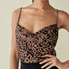 Beautiful Textured Camisole - Adjustable New With Tags! 60% Viscose 40% Nylon Leopard Print Sleeveless Tank Top For Party, Chic Leopard Print Tops For Night Out, Elegant Sleeveless Leopard Print Tops, Brown Sleeveless Camisole For Night Out, Chic Fitted Brown Camisole, Chic Leopard Print Cami Top, Chic Leopard Print Sleeveless Top, Sleeveless Leopard Print Top For Night Out, Turtle Neck Sleeveless Top