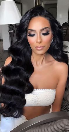 Hair And Makeup Wedding Guest, Spooky Wedding Makeup, Dramatic Hairstyles Long Hair, Bridal Shower Hair And Makeup, Classic Glam Makeup Look, Women Hairstyles 2024, Wedding Hairstyles Middle Part, Makeup Wedding Looks, Prom Makeup Glam