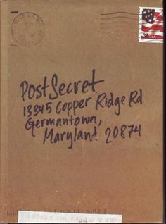 an envelope with writing on it that says post - secret, 1933 copper ray r d