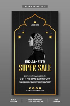 a flyer for a super sale with an image of a woman in hijab