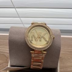 Micheal Kors Brand New In Box Gold Womens Watch With Diamond Stones On Face With Gold Straps. Designer Gold Jewelry And Watches As A Gift, Designer Gold Jewelry And Watches For Gifts, Michael Kors Gold Watch With Subdials, Michael Kors Gold Watch With Metal Dial, Designer Gold Diamond Watch As Gift, Michael Kors Gold Diamond Watch With Metal Dial, Michael Kors Gold Diamond Watch With Round Dial, Michael Kors Gold Diamond Watch For Formal Occasions, Michael Kors Gold Watches For Formal Occasions