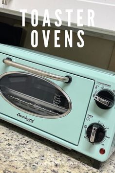 an old toaster oven with the words toaster ovens on it's side