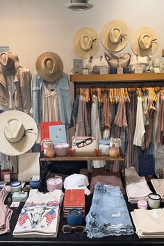 hats, clothing and other items are on display