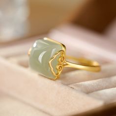 Genuine Hetian Jade Temperament Ring Retro Gold Anniverssary Jewelry Stone Ring Design, Cloud Ring, Nephrite Jade, Bridal Gold Jewellery Designs, Wax Casting, Jewelry Fashion Trends, Jade Ring, Gold Earrings Designs, Jade Jewelry