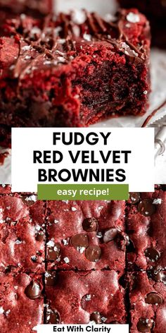 fudgy red velvet brownies with chocolate chips on top