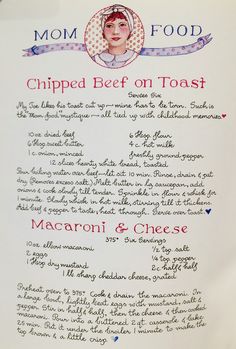 the menu for mom's food is shown in red, white and blue