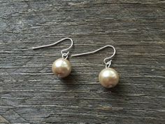 Champagne Pearl Earrings Bridal Earrings Single Pearl on Silver or Gold French Wire Hook by haileyallendesigns #handmade #Etsy #weddings #bridal #jewelry Single Pearl Earrings, Handmade Pearl Necklace, Single Pearl, Bridal Earrings Pearl, Greensboro Nc, Gold Earrings Designs, French Wire, Bridal Earrings, Designer Earrings