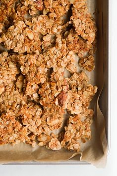 homemade granola bars in a pan ready to be eaten