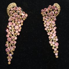 Pink & Gold Crystal Earrings Nwot Pink Dangle Earrings For Evening, Pink Dangle Jewelry For Evening, Pink Dangle Crystal Earrings For Evening, Pink Drop Earrings For Evening, Pink Clip-on Earrings For Evening, Pink Bridal Earrings For Evening, Gold Crystal, Pink Gold, Crystal Earrings