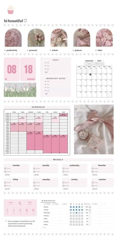 a calendar with pink flowers on it and the date for each month is shown below