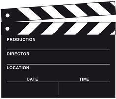 a black and white movie clapper with the words production director location time on it