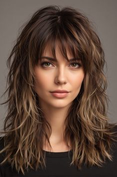 Medium To Long Shag Haircuts, Highlighted Shag Hairstyles, Layered Medium Blonde Hair, Modern Day Shag Haircut Long Layered, Shoulder Hair Styles Ideas, Shag Hairstyles Long Bangs, Medium Lenght Shag, Hairstyles For Medium Length Hair With Layers And Bangs