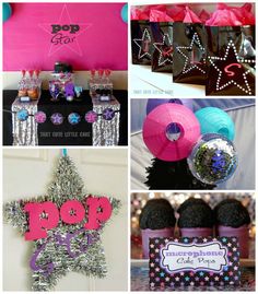 the collage shows different decorations and items for a star themed birthday party or baby shower