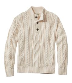 Men's Bean's Heritage Soft Cotton Fisherman Sweater, Button-Mock | Sweaters at L.L.Bean Classic Cotton Cable Knit Polo Sweater, Commando Sweater, Quarter Zip Men, Wedding Party Outfits, Waffle Sweater, Merino Sweater, Henley Sweater, Men's Sweaters, Mens Items