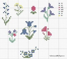 the cross stitch pattern shows different types of flowers