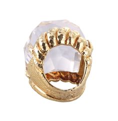 18k gold Iceberg ring by David Webb, with faceted crystal. Retail $22000. DESIGNER: David Webb MATERIAL: 18k Gold GEMSTONES: Crystal DIMENSIONS: Ring size 4.5, top is 28mm x 25mm, sits approx. 23mm from the top of the finger. MARKED/TESTED: Webb 18k. WEIGHT: 35.4 grams CONDITION: Previously Owned/Excellent Condition Luxury Faceted Rings For Formal Occasions, Luxury Faceted Ring For Wedding, Luxury Faceted Wedding Ring, Luxury Diamond Cut Crystal Ring, Luxury Gold Crystal Ring With Diamond Cut, Gold Crystal Ring With Diamond Cut In Luxury Style, Luxury Crystal Ring With Diamond Cut, Gold Faceted Diamond Ring For Wedding, Luxury Faceted Crystal Ring For Anniversary