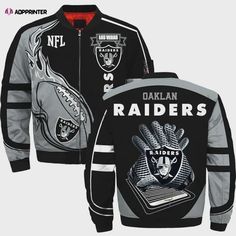 The Oakland Raiders Team Logo Pattern Bomber Jacket in black and gray is the ultimate fan gear for die-hard Raiders Raiders Stuff, Raiders Team, Oakland Raiders, Logo Pattern, National Football League, Die Hard, Nfl Teams, Football League, Fan Gear