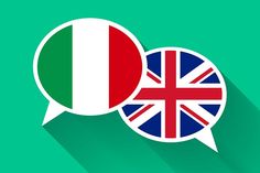 two speech bubbles with the colors of the italian and british flag, one is talking