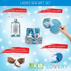 COMPLETE SPA GIFT SET - Melt into serenity with a luxurious at-home spa treatment! Beautifully packaged in a stylish silver basket, this bath gift set makes for an extraordinary gift, and adds a lovely touch to the bathroom. Contains a Shower Gel(160ml), Bubble Bath(160ml), Body Lotion(60ml), Bath Salt(100g), Body Scrub(50ml), 2 Ducky Soap Bars, Exfoliating Loofah Back Scrubber and a Silver Shimmery Weaved Basket for dandeacute;cor and storage. OCEAN BLISS FRAGRANCE - Feel the desperate need for Home Spa Kit, Valentine's Day Gift Baskets, Silver Basket, Spa Gift Set, Home Spa Treatments, Spa Gift Basket, Bath Gift Set, Bath Gift, Spa Gifts Set