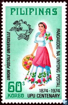 a stamp with an image of a woman wearing a dress and holding flowers in her hand