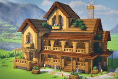 Cute Survival Minecraft Houses, Minecraft Large House Blueprints, Tiga Biome House Minecraft, Minecraft Building Ideas Bamboo, Minecraft Wrap Around Porch, Minecraft Taiga House Ideas, Cool Minecraft Village Ideas, Minecraft Beginner House Ideas, Minecraft Must Have Builds