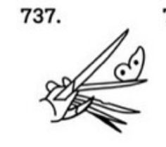 a pair of scissors with eyes drawn on them, and the words 787 written below it