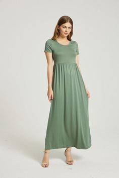 Easy and casual everyday dress, you can't go wrong with this one. Material : 100% Rayon Color: Sage Side pockets