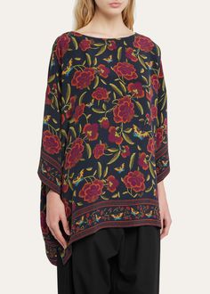 Find ESKANDAR Long Floral Tunic on Editorialist. Eskandar floralprint long tunic Bateau neckline 3/4 sleeves Hem hits above the knee Long length Silk Made in Poland Long Sleeve Silk Tunic With Print, Printed Silk Tunic With Long Sleeves, Silk Printed Long Sleeve Tunic, Silk Printed Tunic With Long Sleeves, Embroidered Tunic Top, Floral Tunic, Embroidered Tunic, Satin Maxi, Bateau Neckline