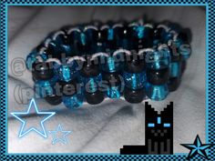 🖤💙🖤💙🖤 Emo Kandi Cuff, Ladder Cuff Kandi Pattern, Bus Outfit, Blue Kandi, Emo Emo, Candy Bracelet