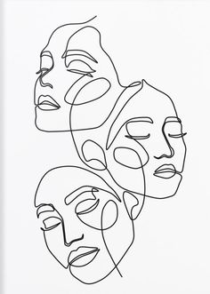 three faces are shown in black and white, with one line drawn on the side