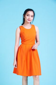 2019 Bridesmaid Dress in Orange Tangerine Dress Backless Cut Off Dress Pleated Skirt Vintage Sundres Fitted Pleated Bridesmaid Dress, Orange Fitted Sleeveless Midi Dress, Orange Fitted Midi Sleeveless Dress, Solid A-line Dress With Pleated Skirt, Solid Color A-line Pleated Dress, Pleated Orange Party Dress, Orange Pleated Party Dress, Fitted Orange Pleated Midi Dress, Orange Pleated Sleeveless Midi Dress