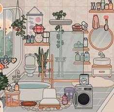 a bathroom filled with lots of furniture and plants