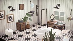 a bathroom with black and white tile flooring next to a sink, toilet and bathtub