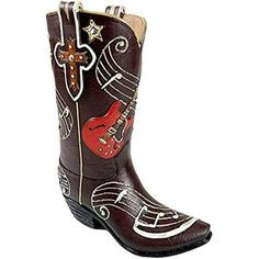 a pair of cowboy boots with guitars on them