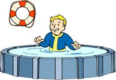 an image of a man in the water with a life preserver floating above him