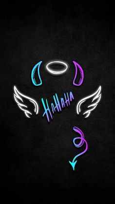 the words ahana are written in neon colors on a black background with angel wings