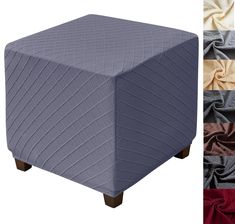 an upholstered ottoman cover with multiple colors