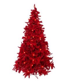 a red christmas tree with lights on it