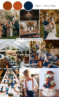 a collage of photos with different colors and themes for a navy blue wedding theme