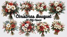 christmas bouquets with flowers and greenery on them for photoshopped in adobe