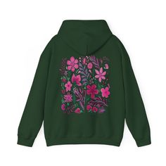 Get fully bloomed in our Pink Flower Hoodie! Perfect for adding a pop of color to your wardrobe. Stay cozy and cute with its soft material and unique floral design. A must-have for any flower child (or hoodie addict)! ♥ We want you to be happy with your item, and for it to bring you joy! If you have any problems with your order or your item, please contact us prior to leaving a review. We will do what we can to take care of you and ensure that you are a happy customer. If you are satisfied, we w Green Hooded Hoodie For Spring, Green Spring Hoodie With Drawstring Hood, Green Hoodie For Spring, Green Hoodie With Drawstring For Spring, Cozy Hooded Hoodie For Spring, Cozy Hooded Spring Hoodie, Pink Casual Sweatshirt With Floral Print, Pink Floral Print Casual Sweatshirt, Casual Pink Floral Print Sweatshirt