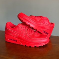 Nike Air Max 90 “Triple Red” Do7430 900 Custom By You Mens Size 8 No Box 046 Red Fade-resistant Custom Sneakers For Streetwear, Red Leather Fade-resistant Sneakers, Red High-top Custom Sneakers Fade-resistant, Red Custom Sneakers With Air Cushioning For Sports, Custom Red Leather Sneakers With Air Cushioning, Red Leather Sneakers With Air Cushioning, Nike Air Max Custom Red Sneakers, Custom Red Leather Sneakers With Air Max Cushioning, Custom Leather Running Sneakers With Red Sole