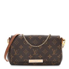 This is an authentic LOUIS VUITTON Monogram Favorite PM. This stylish shoulder bag is crafted of monogram coated canvas in brown. The bag features a polished gold chain strap, an optional vachetta shoulder strap, and polished gold hardware. The front flap opens with a magnetic gold bar to a burgundy fabric interior with a patch pocket. Elegant Everyday Monogram Canvas Shoulder Bag, Formal Gold Bags In Signature Coated Canvas, Elegant Brown Bag With Gold-tone Logo Plaque, Elegant Brown Bags With Gold-tone Logo Plaque, Elegant Gold Bag With Monogram Print, Brown Monogram Canvas Shoulder Bag With Chain Strap, Elegant Shoulder Bag With Monogram Print And Coated Canvas, Elegant Shoulder Bag With Monogram Print, Elegant Formal Monogram Print Shoulder Bag