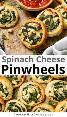 spinach cheese pinwheels with text overlay