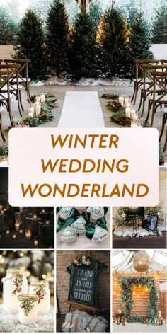 winter wedding wonderland with white and green decorations