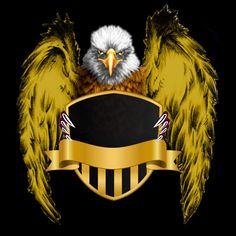 an eagle with wings and banner on black background