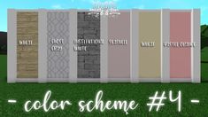 the color scheme for different walls and floors