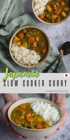 two bowls of japanese slow cooker curry with rice