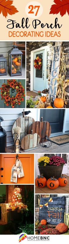 an assortment of fall porch decorating ideas